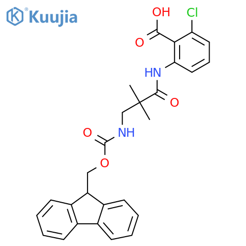 2-chloro-6-3-({(9H-fluoren-9-yl)methoxycarbonyl}amino)-2,2-dimethylpropanamidobenzoic acid structure
