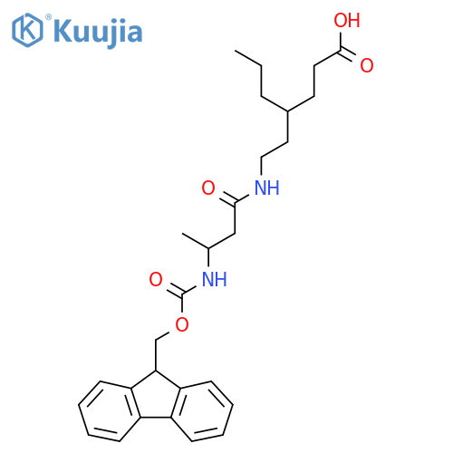 4-{2-3-({(9H-fluoren-9-yl)methoxycarbonyl}amino)butanamidoethyl}heptanoic acid structure