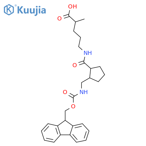 5-({2-({(9H-fluoren-9-yl)methoxycarbonyl}amino)methylcyclopentyl}formamido)-2-methylpentanoic acid structure