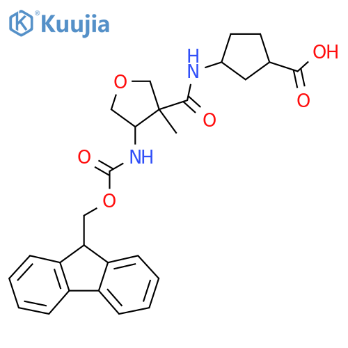 3-4-({(9H-fluoren-9-yl)methoxycarbonyl}amino)-3-methyloxolane-3-amidocyclopentane-1-carboxylic acid structure