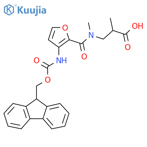 3-{1-3-({(9H-fluoren-9-yl)methoxycarbonyl}amino)furan-2-yl-N-methylformamido}-2-methylpropanoic acid structure
