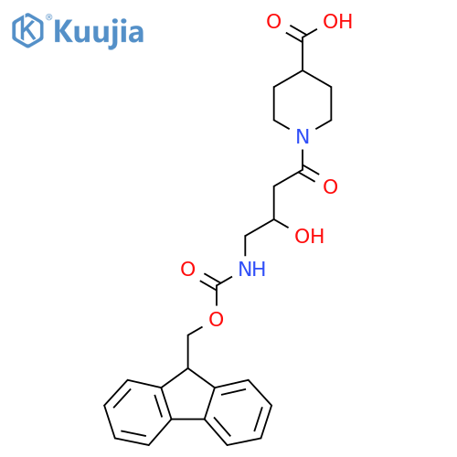 1-4-({(9H-fluoren-9-yl)methoxycarbonyl}amino)-3-hydroxybutanoylpiperidine-4-carboxylic acid structure