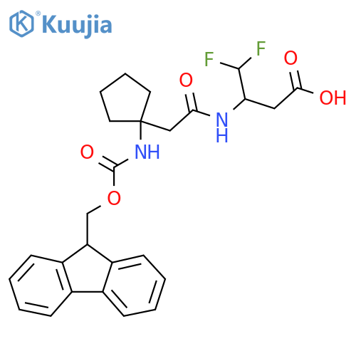 3-{2-1-({(9H-fluoren-9-yl)methoxycarbonyl}amino)cyclopentylacetamido}-4,4-difluorobutanoic acid structure
