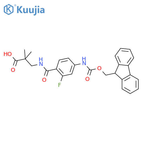 3-{4-({(9H-fluoren-9-yl)methoxycarbonyl}amino)-2-fluorophenylformamido}-2,2-dimethylpropanoic acid structure