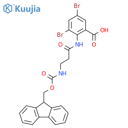 3,5-dibromo-2-3-({(9H-fluoren-9-yl)methoxycarbonyl}amino)propanamidobenzoic acid structure