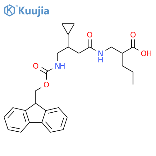 2-{3-cyclopropyl-4-({(9H-fluoren-9-yl)methoxycarbonyl}amino)butanamidomethyl}pentanoic acid structure
