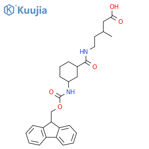 5-{3-({(9H-fluoren-9-yl)methoxycarbonyl}amino)cyclohexylformamido}-3-methylpentanoic acid structure