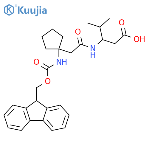 3-{2-1-({(9H-fluoren-9-yl)methoxycarbonyl}amino)cyclopentylacetamido}-4-methylpentanoic acid structure