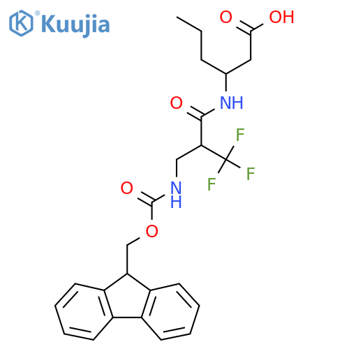 3-{2-({(9H-fluoren-9-yl)methoxycarbonyl}amino)methyl-3,3,3-trifluoropropanamido}hexanoic acid structure