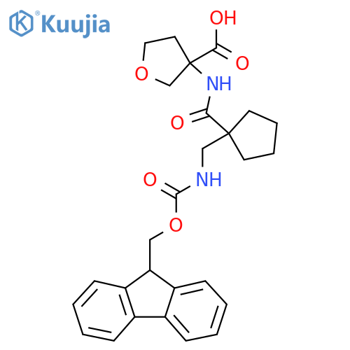 3-{1-({(9H-fluoren-9-yl)methoxycarbonyl}amino)methylcyclopentaneamido}oxolane-3-carboxylic acid structure