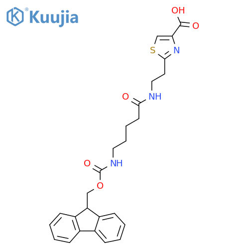 2-{2-5-({(9H-fluoren-9-yl)methoxycarbonyl}amino)pentanamidoethyl}-1,3-thiazole-4-carboxylic acid structure