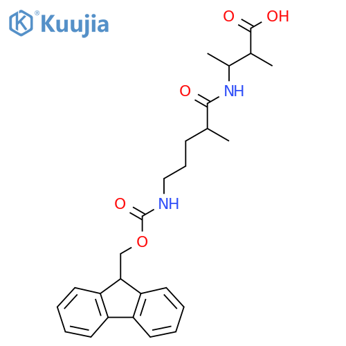 3-5-({(9H-fluoren-9-yl)methoxycarbonyl}amino)-2-methylpentanamido-2-methylbutanoic acid structure