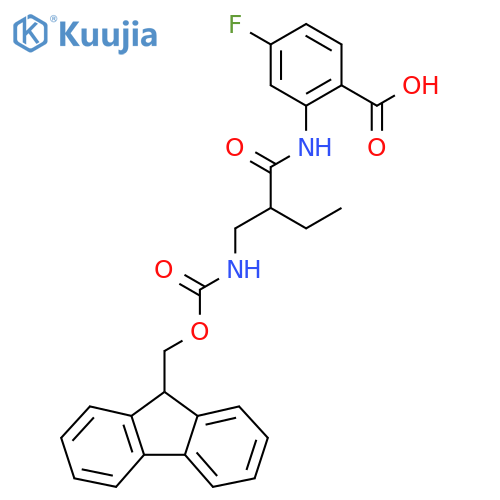 2-{2-({(9H-fluoren-9-yl)methoxycarbonyl}amino)methylbutanamido}-4-fluorobenzoic acid structure