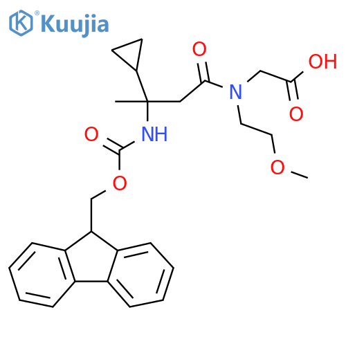 2-3-cyclopropyl-3-({(9H-fluoren-9-yl)methoxycarbonyl}amino)-N-(2-methoxyethyl)butanamidoacetic acid structure