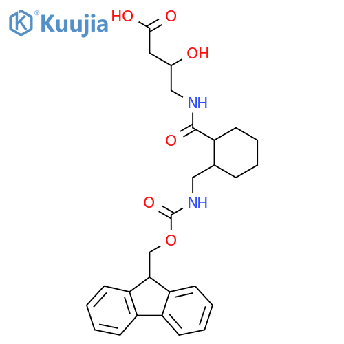 4-({2-({(9H-fluoren-9-yl)methoxycarbonyl}amino)methylcyclohexyl}formamido)-3-hydroxybutanoic acid structure