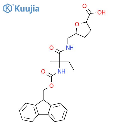 5-{2-({(9H-fluoren-9-yl)methoxycarbonyl}amino)-2-methylbutanamidomethyl}oxolane-2-carboxylic acid structure