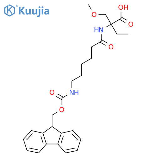 2-6-({(9H-fluoren-9-yl)methoxycarbonyl}amino)hexanamido-2-(methoxymethyl)butanoic acid structure