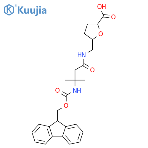 5-{3-({(9H-fluoren-9-yl)methoxycarbonyl}amino)-3-methylbutanamidomethyl}oxolane-2-carboxylic acid structure