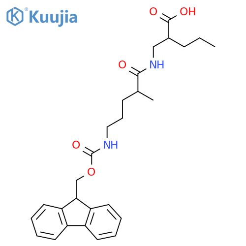 2-{5-({(9H-fluoren-9-yl)methoxycarbonyl}amino)-2-methylpentanamidomethyl}pentanoic acid structure