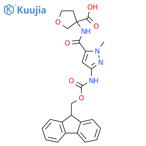 3-3-({(9H-fluoren-9-yl)methoxycarbonyl}amino)-1-methyl-1H-pyrazole-5-amidooxolane-3-carboxylic acid structure