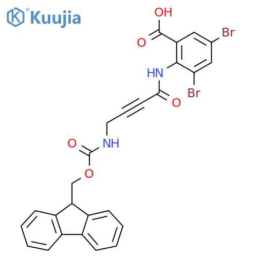 3,5-dibromo-2-4-({(9H-fluoren-9-yl)methoxycarbonyl}amino)but-2-ynamidobenzoic acid structure