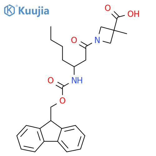 1-3-({(9H-fluoren-9-yl)methoxycarbonyl}amino)heptanoyl-3-methylazetidine-3-carboxylic acid structure
