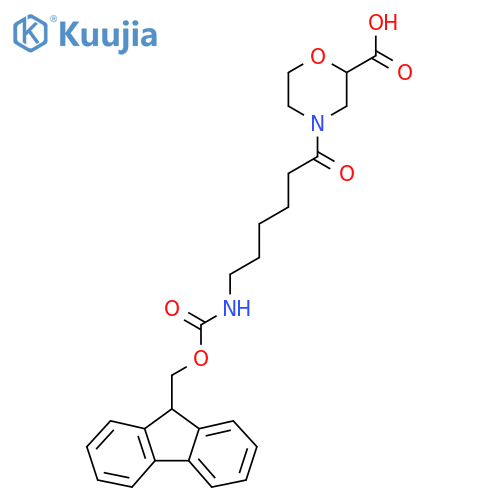 4-6-({(9H-fluoren-9-yl)methoxycarbonyl}amino)hexanoylmorpholine-2-carboxylic acid structure