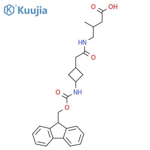 4-{2-3-({(9H-fluoren-9-yl)methoxycarbonyl}amino)cyclobutylacetamido}-3-methylbutanoic acid structure