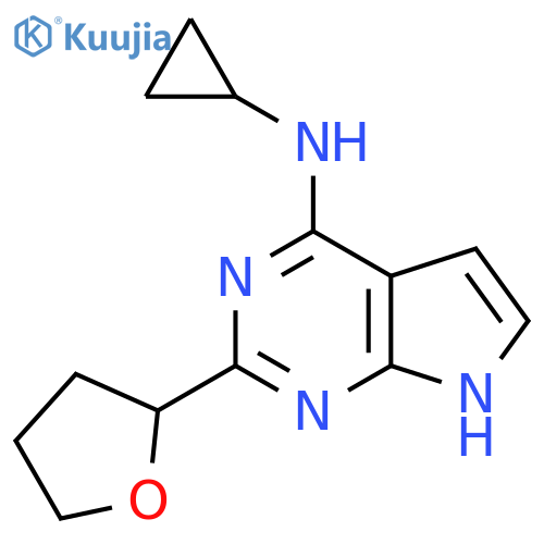 N-cyclopropyl-2-(oxolan-2-yl)-7H-pyrrolo2,3-dpyrimidin-4-amine structure
