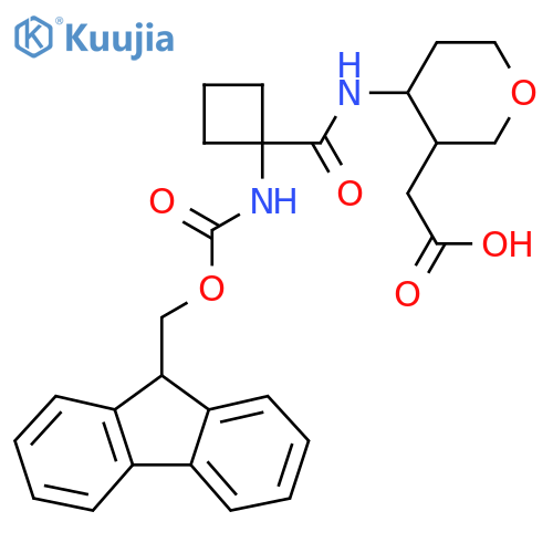 2-{4-1-({(9H-fluoren-9-yl)methoxycarbonyl}amino)cyclobutaneamidooxan-3-yl}acetic acid structure