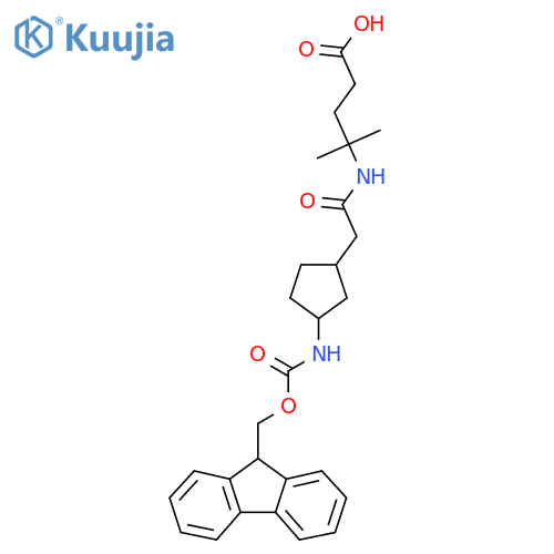 4-{2-3-({(9H-fluoren-9-yl)methoxycarbonyl}amino)cyclopentylacetamido}-4-methylpentanoic acid structure