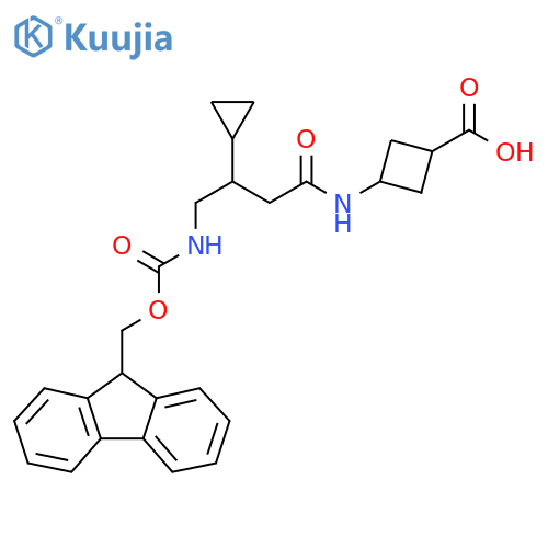 3-3-cyclopropyl-4-({(9H-fluoren-9-yl)methoxycarbonyl}amino)butanamidocyclobutane-1-carboxylic acid structure