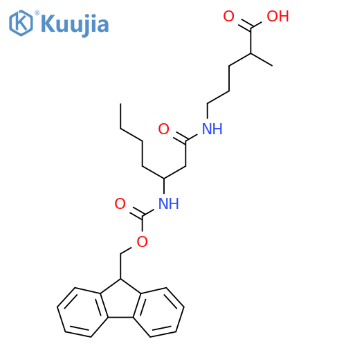 5-3-({(9H-fluoren-9-yl)methoxycarbonyl}amino)heptanamido-2-methylpentanoic acid structure