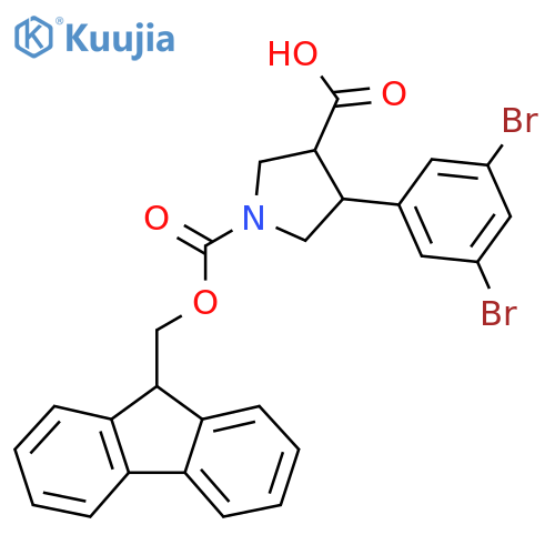 4-(3,5-dibromophenyl)-1-{(9H-fluoren-9-yl)methoxycarbonyl}pyrrolidine-3-carboxylic acid structure