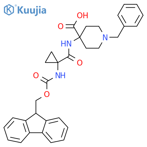 1-benzyl-4-1-({(9H-fluoren-9-yl)methoxycarbonyl}amino)cyclopropaneamidopiperidine-4-carboxylic acid structure