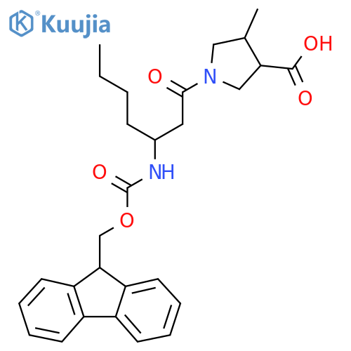 1-3-({(9H-fluoren-9-yl)methoxycarbonyl}amino)heptanoyl-4-methylpyrrolidine-3-carboxylic acid structure