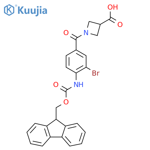 1-3-bromo-4-({(9H-fluoren-9-yl)methoxycarbonyl}amino)benzoylazetidine-3-carboxylic acid structure
