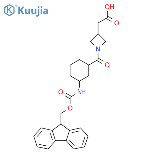 2-{1-3-({(9H-fluoren-9-yl)methoxycarbonyl}amino)cyclohexanecarbonylazetidin-3-yl}acetic acid structure