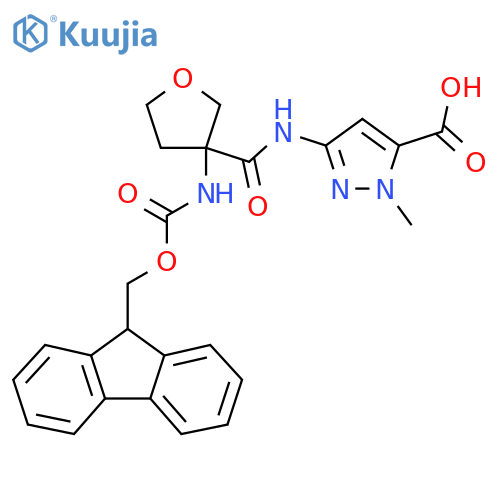 3-3-({(9H-fluoren-9-yl)methoxycarbonyl}amino)oxolane-3-amido-1-methyl-1H-pyrazole-5-carboxylic acid structure