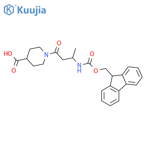 1-3-({(9H-fluoren-9-yl)methoxycarbonyl}amino)butanoylpiperidine-4-carboxylic acid structure