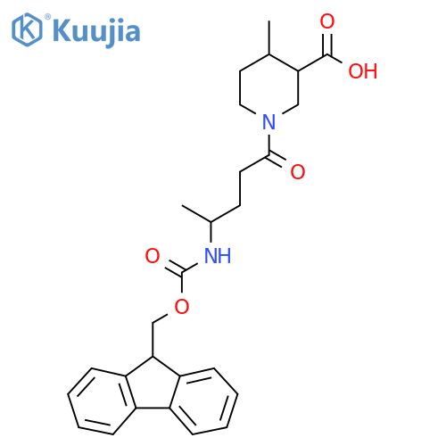 1-4-({(9H-fluoren-9-yl)methoxycarbonyl}amino)pentanoyl-4-methylpiperidine-3-carboxylic acid structure