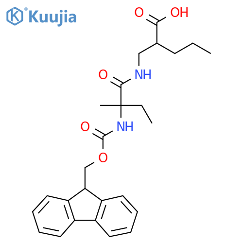 2-{2-({(9H-fluoren-9-yl)methoxycarbonyl}amino)-2-methylbutanamidomethyl}pentanoic acid structure
