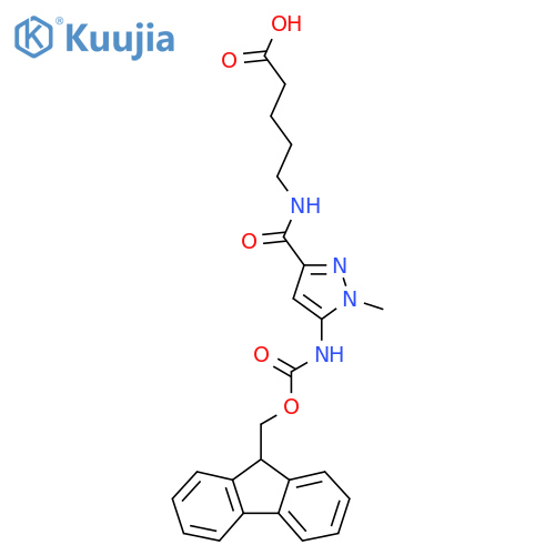 5-{5-({(9H-fluoren-9-yl)methoxycarbonyl}amino)-1-methyl-1H-pyrazol-3-ylformamido}pentanoic acid structure