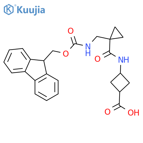 3-{1-({(9H-fluoren-9-yl)methoxycarbonyl}amino)methylcyclopropaneamido}cyclobutane-1-carboxylic acid structure
