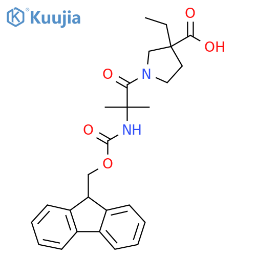 3-ethyl-1-2-({(9H-fluoren-9-yl)methoxycarbonyl}amino)-2-methylpropanoylpyrrolidine-3-carboxylic acid structure
