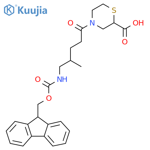 4-5-({(9H-fluoren-9-yl)methoxycarbonyl}amino)-4-methylpentanoylthiomorpholine-2-carboxylic acid structure