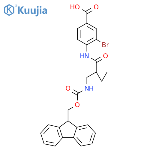 3-bromo-4-{1-({(9H-fluoren-9-yl)methoxycarbonyl}amino)methylcyclopropaneamido}benzoic acid structure