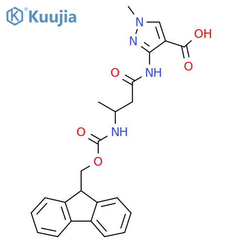 3-3-({(9H-fluoren-9-yl)methoxycarbonyl}amino)butanamido-1-methyl-1H-pyrazole-4-carboxylic acid structure
