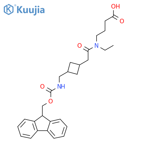 4-(N-ethyl-2-{3-({(9H-fluoren-9-yl)methoxycarbonyl}amino)methylcyclobutyl}acetamido)butanoic acid structure
