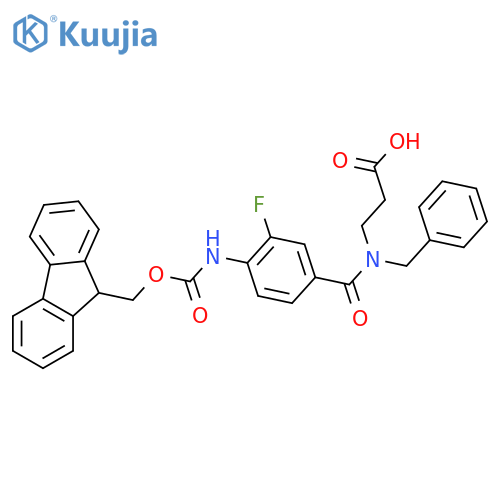 3-{N-benzyl-1-4-({(9H-fluoren-9-yl)methoxycarbonyl}amino)-3-fluorophenylformamido}propanoic acid structure